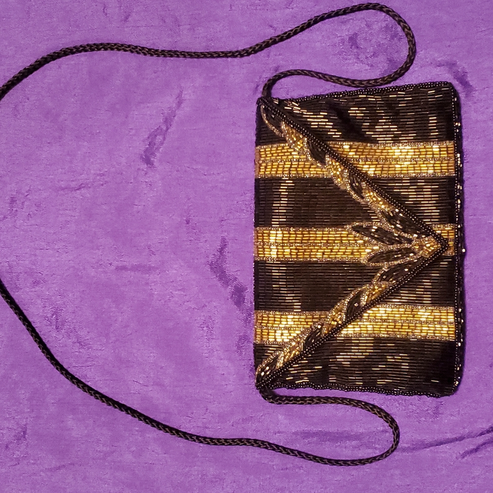 Vintage Milor black and gold Beaded purse